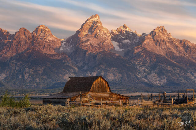 John Moulton barn at sunrise in Grand Teton National Park, Wyoming.
