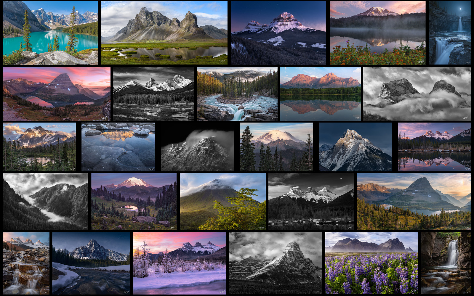 Collage of mountain photos showcasing fine art prints by Dean McLeod Photography.