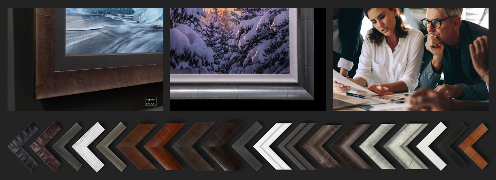 A collage of closeup detail photos of picture frames for wall art.