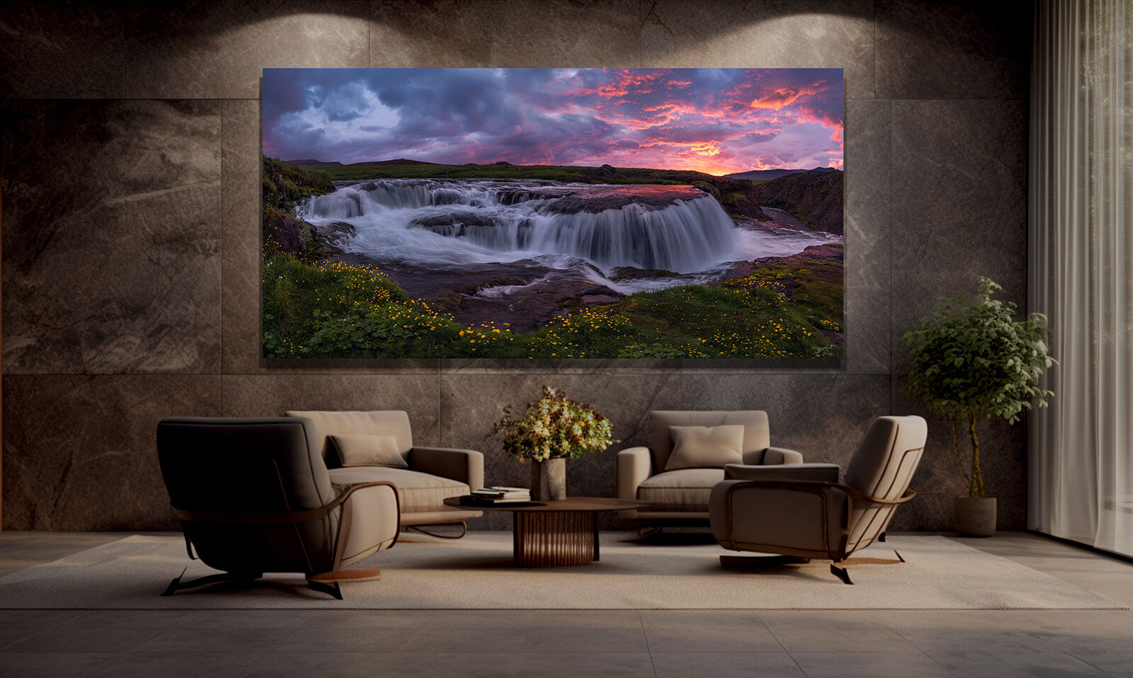 A large photographic wall art print of Reykjafoss in Iceland.