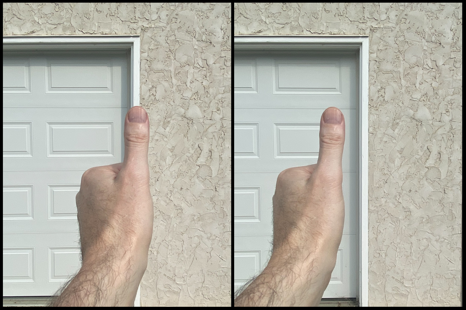 Holding my thumb in front of me to explain the phenomena called parallax.