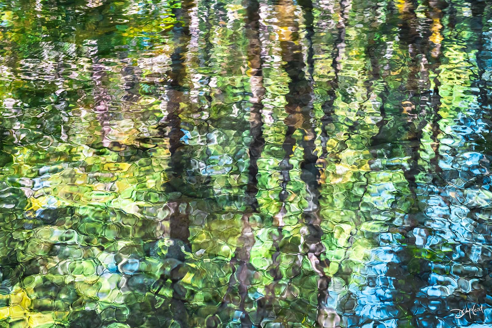 Abstract water reflection with green and blue tones, fine art landscape photography print.