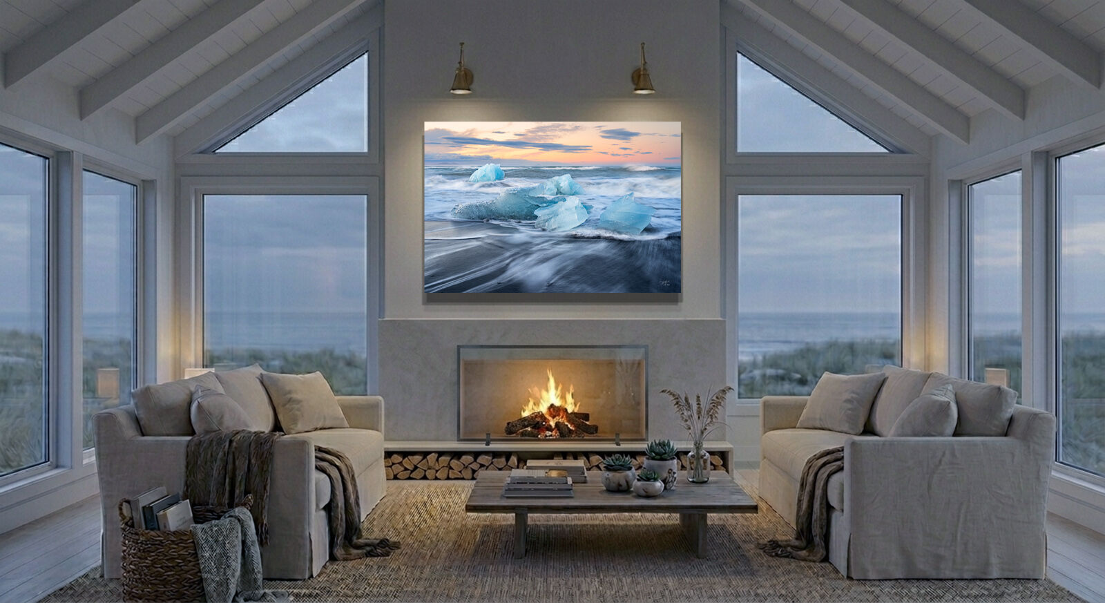 Large Diamomd Beach Iceland fine art print Cape Cod beach house.