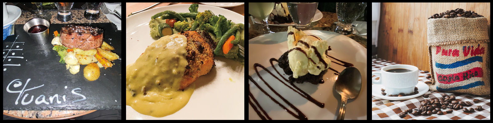 Collage of food and coffee pictures from Costa Rica.
