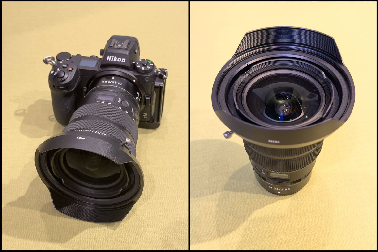 A Nikon Z7II camera body and Nikkor 14-24 f2.8 S wide angle lens used for northen lights photography.